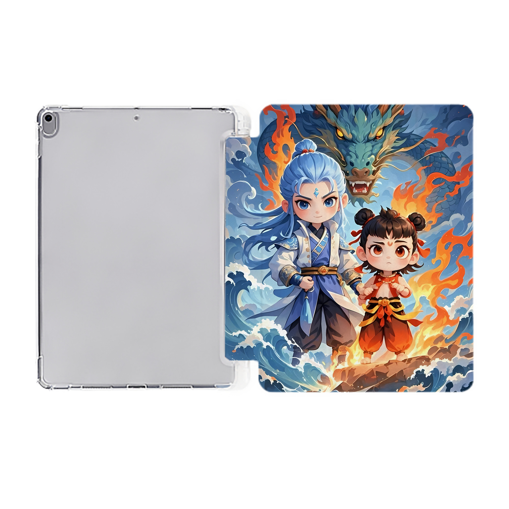 （画像用） Ne Zha 2 ナタ 魔童の大暴れ IPad ケース ペン収納付き 三つ折りスタンド PUレザー×シリコン 対応機種9.5/10.5/10.9インチ